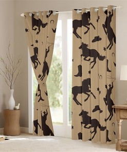 Handmade Horse Silhouette Window Curtains - Western Cowboy Retro Farm Animal Horseshoe Design