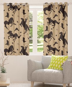 Handmade Horse Silhouette Window Curtains - Western Cowboy Retro Farm Animal Horseshoe Design