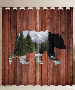 Handmade Rustic Window Curtains With Bear Hunting Wildlife Silhouette Print, Perfect For Nature Lovers