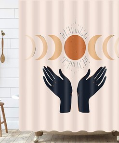 Hands and Sun and Moon Print Shower Curtain for Modern Art Bathroom Decor