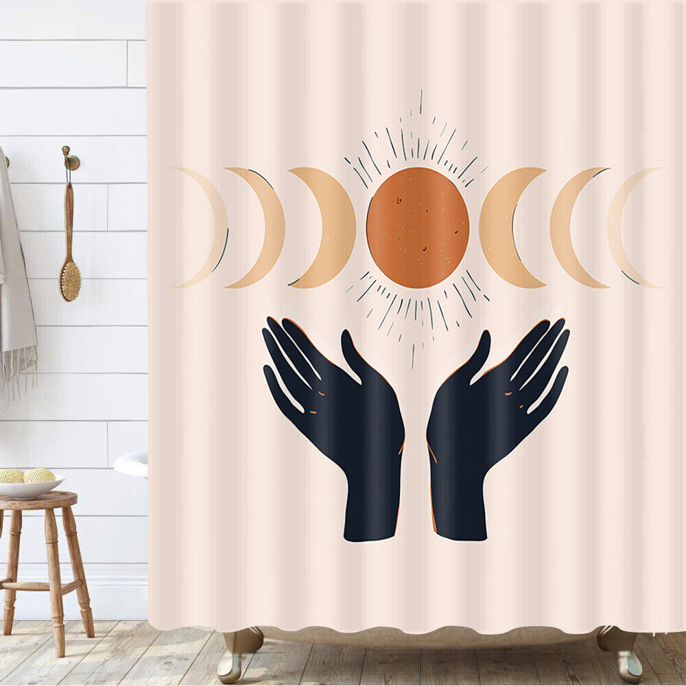 Hands and Sun and Moon Print Shower Curtain for Modern Art Bathroom Decor