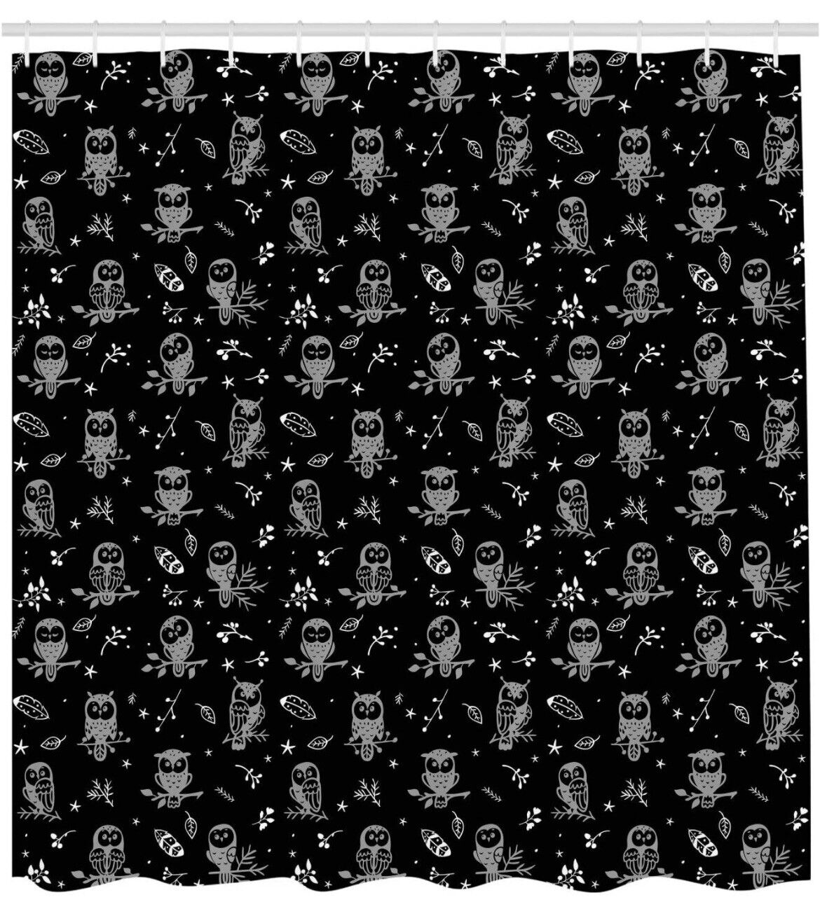 Handsome Cute Night Owl Waterborne Bathroom Waterproof Fabric Shower Curtain