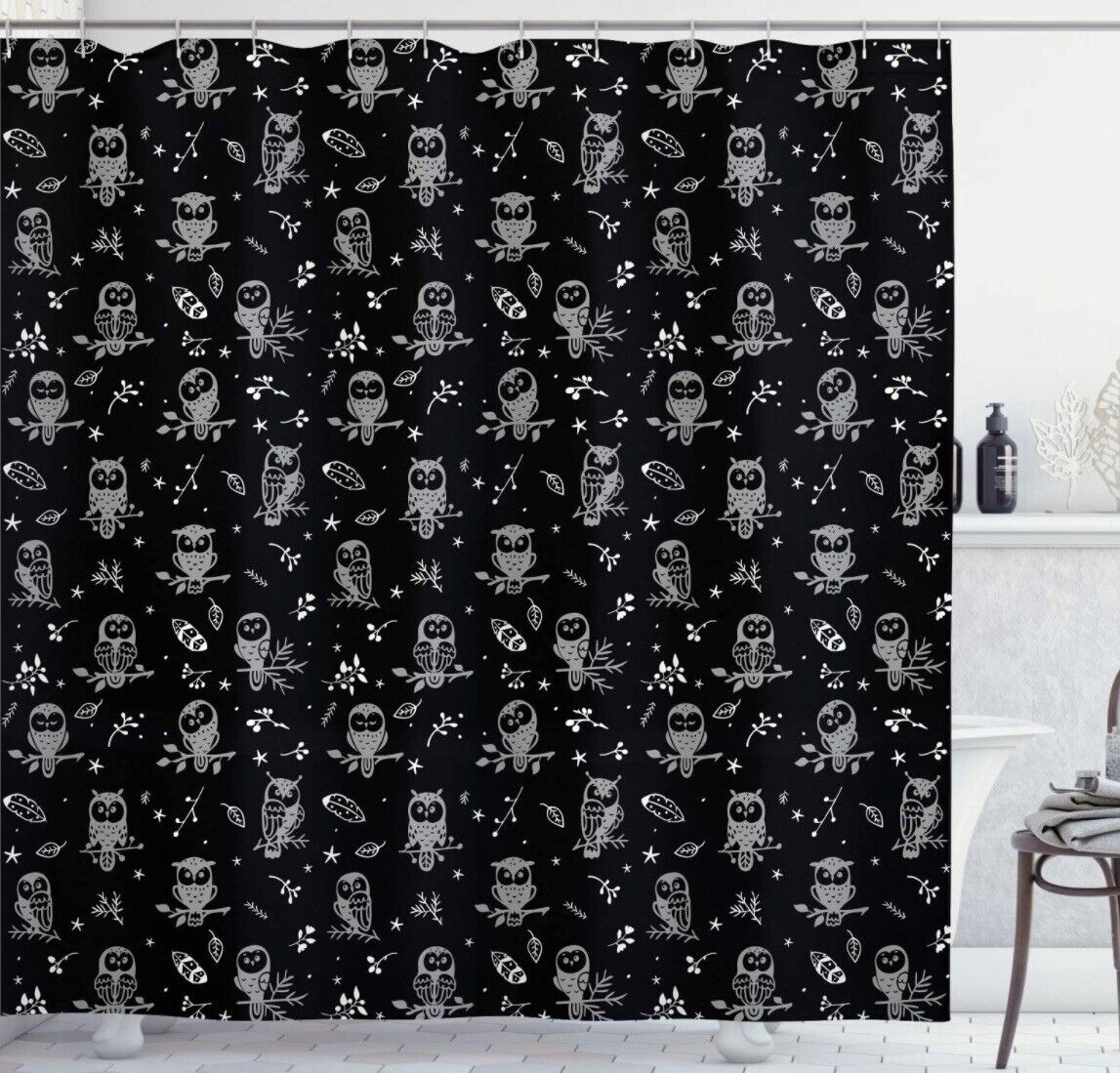 Handsome Cute Night Owl Waterborne Bathroom Waterproof Fabric Shower Curtain