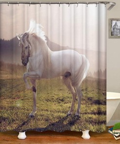 Handsome White Wild Horse Shower Curtain - Inspiring Meadow Design 