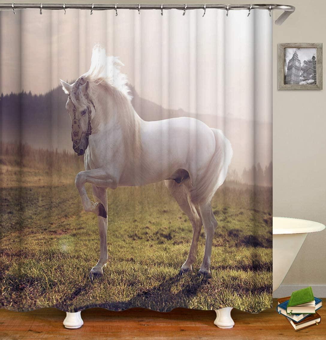 Handsome White Wild Horse Shower Curtain - Inspiring Meadow Design