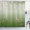 Hanging Cherry Flowers Floating Leaves Koi Fish Painting Style Shower Curtain, Cloth Fabric Bathroom Décor