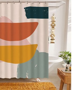 Hanging Curtain Geometric Patterns Shower Curtain With Waterproof Fabric For Modern Bathroom Decor