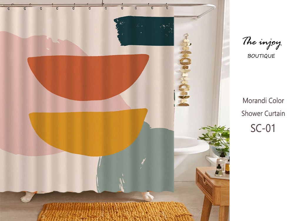 Hanging Curtain Geometric Patterns Shower Curtain With Waterproof Fabric For Modern Bathroom Decor