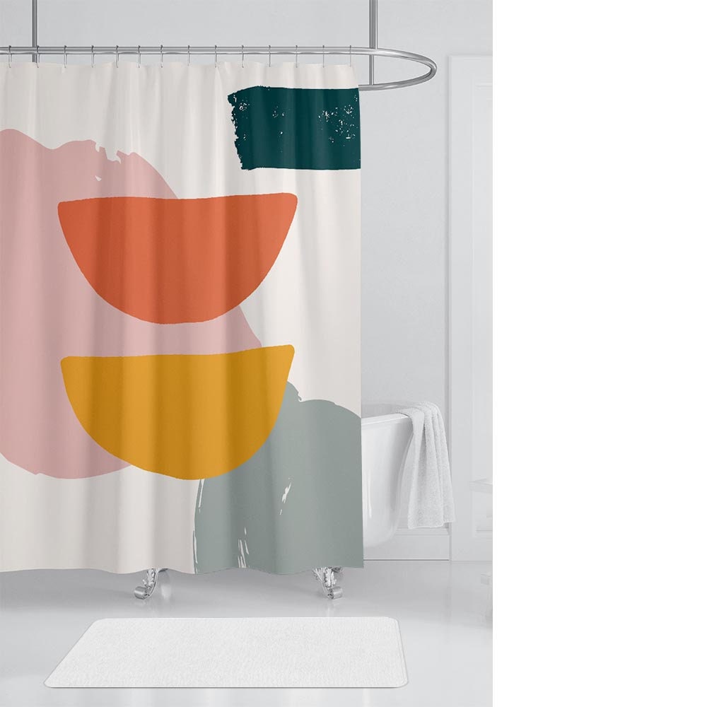 Hanging Curtain Geometric Patterns Shower Curtain With Waterproof Fabric For Modern Bathroom Decor - Image 2