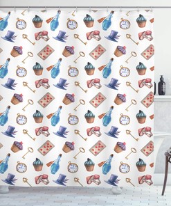 Hanging Dessert Bottles And Mushrooms Print Alice In Wonderland Shower Curtain