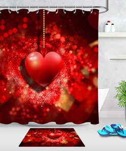 Hanging Heart Ornament Fabric Shower Curtain for Bathroom Decor
