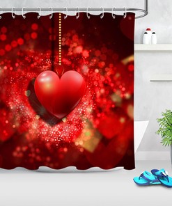Hanging Heart Ornament Fabric Shower Curtain for Bathroom Decor