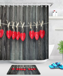 Hanging Heart Papers Wood Wall Shower Curtain for Bathroom Decor