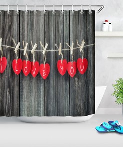 Hanging Heart Papers Wood Wall Shower Curtain for Bathroom Decor
