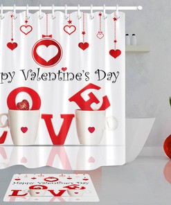 Hanging Hearts with Creative Cups Shower Curtain for Bathroom Decor