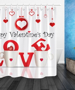 Hanging Hearts with Creative Cups Shower Curtain for Bathroom Decor