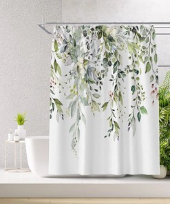Hanging Leaf Print Shower Curtain - Green for Bathroom Decor