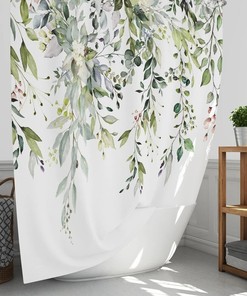 Hanging Leaf Print Shower Curtain - Green for Bathroom Decor