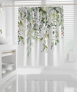 Hanging Leaf Print Shower Curtain - Green for Bathroom Decor