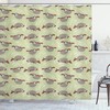 Hanging Sloths Shower Curtain, Cloth Fabric Bathroom Decor in Pale Green Grey Ruby with Cecropia Branches and Leaves