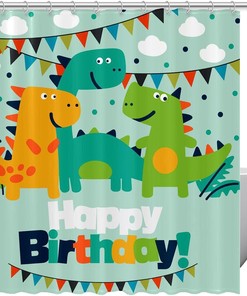 Happy Birthday Dinosaurs Shower Curtain For A Festive Bathroom