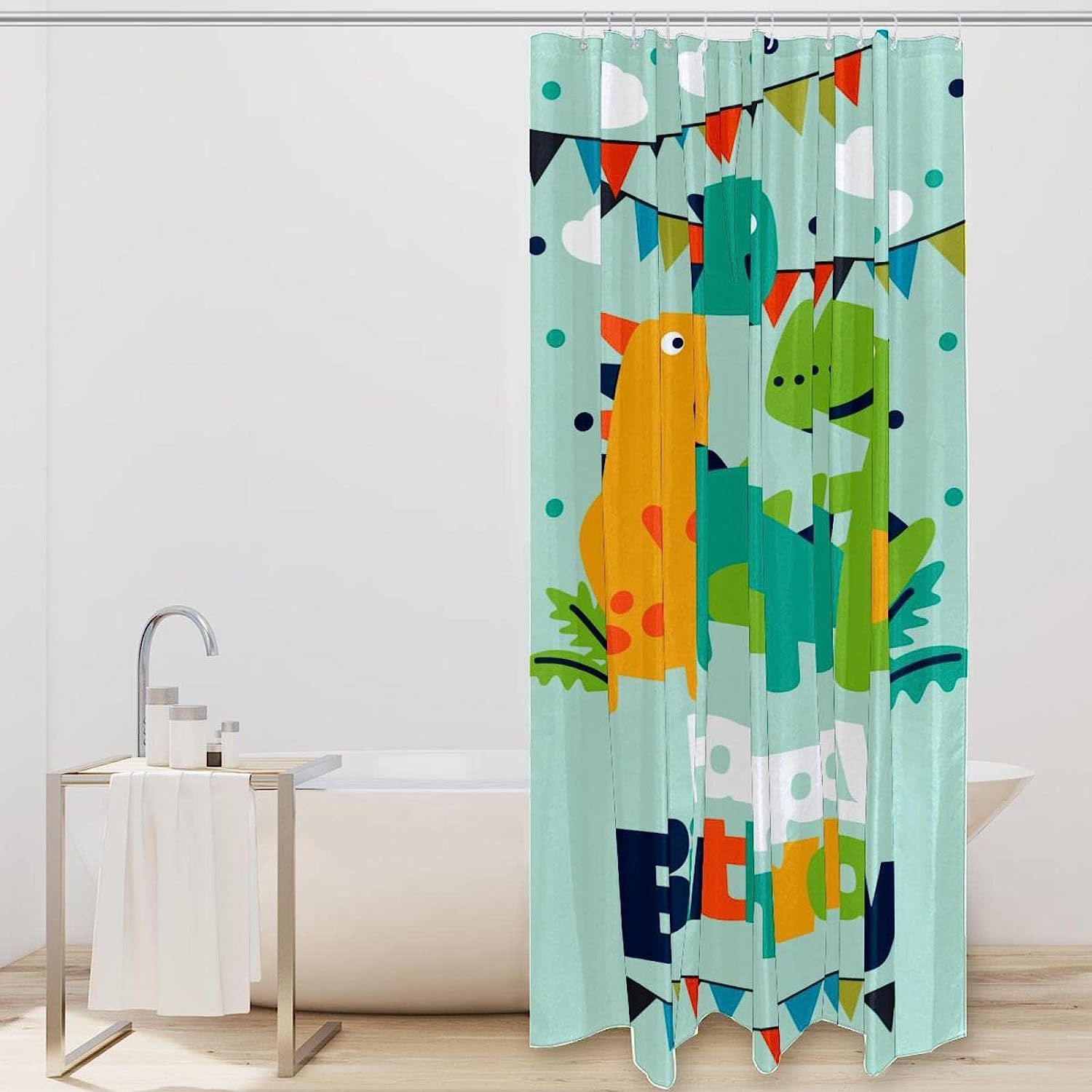 Happy Birthday Dinosaurs Shower Curtain For A Festive Bathroom - Image 2