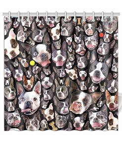 Happy Boston Terrier Portraits Printed Shower Curtain - Perfect For Dog Lovers