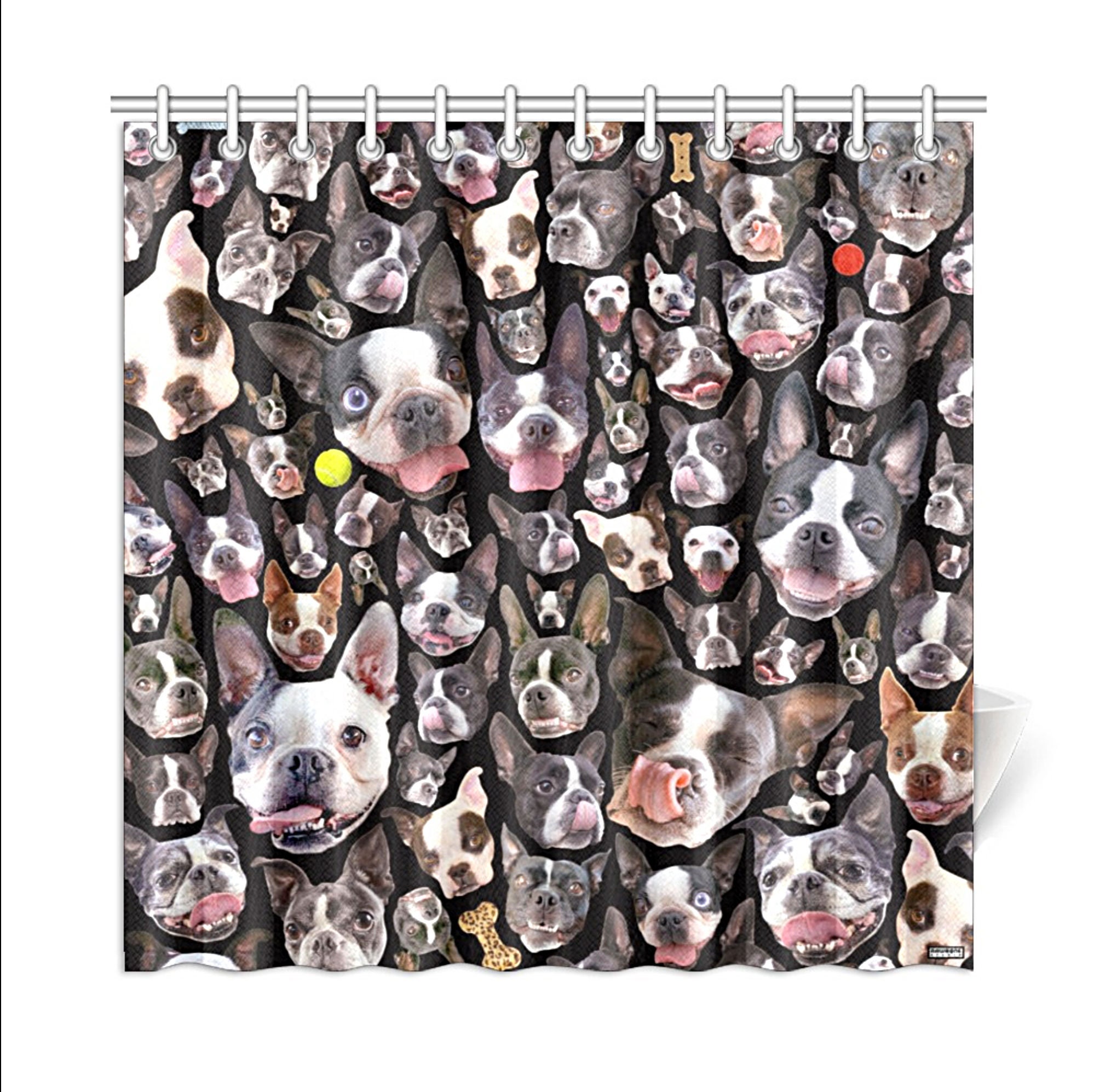 Happy Boston Terrier Portraits Printed Shower Curtain - Perfect For Dog Lovers