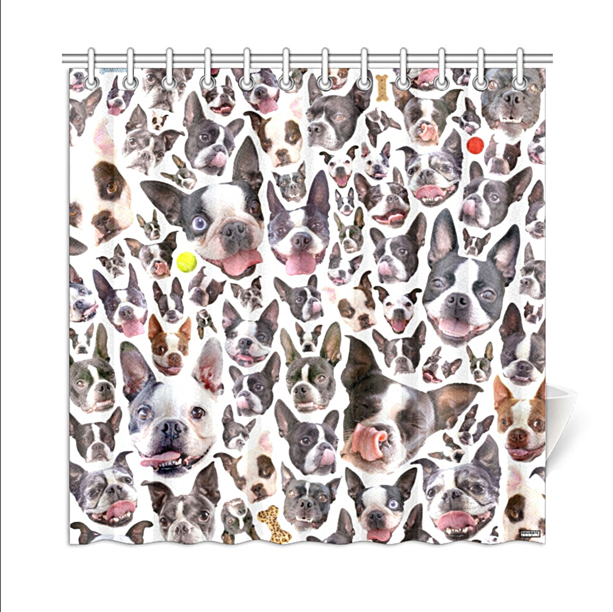 Happy Boston Terrier Portraits Printed Shower Curtain - Perfect For Dog Lovers - Image 2