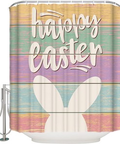 Happy Bunny Colorful Wood Grain Restroom Shower Curtain For Bathroom Decor
