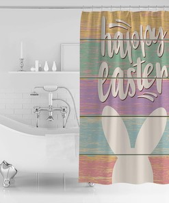 Happy Bunny Colorful Wood Grain Restroom Shower Curtain For Bathroom Decor