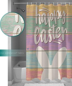 Happy Bunny Colorful Wood Grain Restroom Shower Curtain For Bathroom Decor