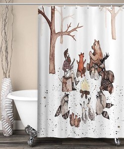 Happy Camper Camping Trailer Deer Fabric Shower Curtain for RV Bathroom Decor