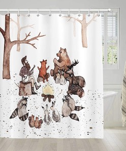 Happy Camper Camping Trailer Deer Fabric Shower Curtain for RV Bathroom Decor