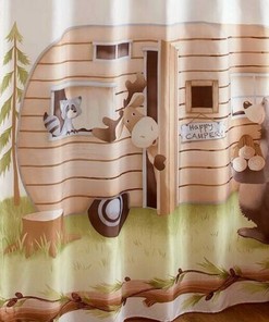 Happy Camper Print Shower CurtainWoodland Animals Forest Bathroom Decor for Women & Kids