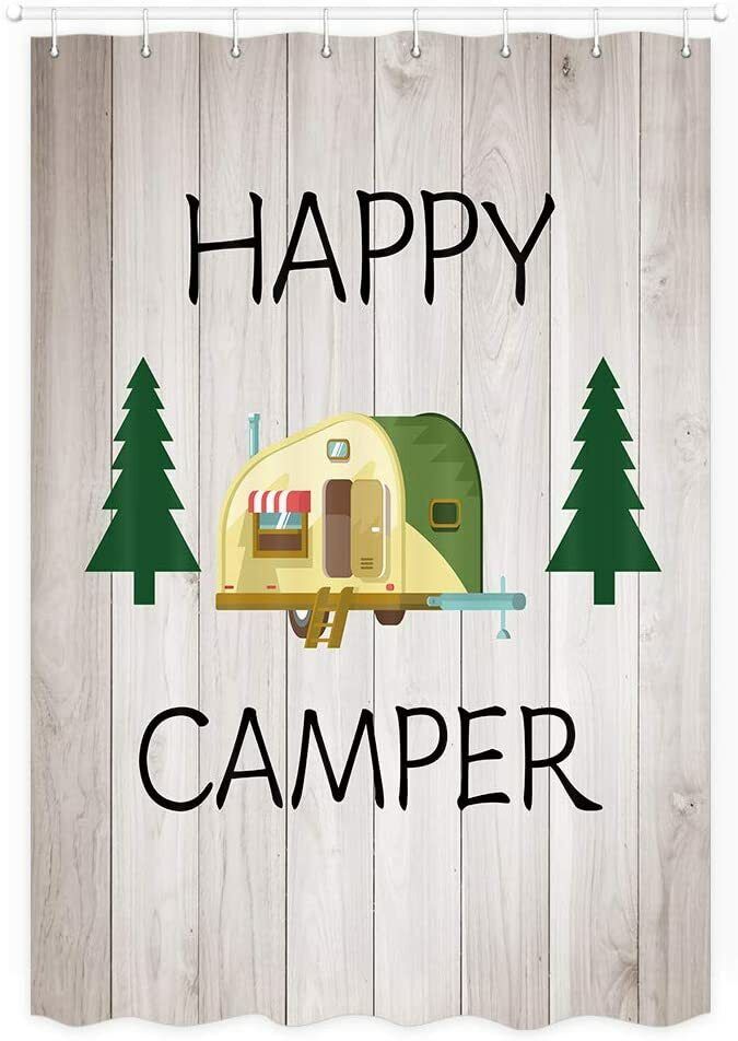 Happy Camper Quote Bathroom Shower Curtain For A Travel Theme
