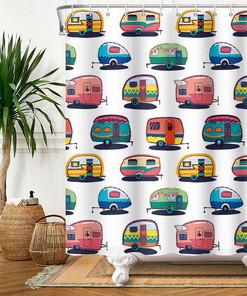 Happy Camper Shower Curtain - Traveler Bathroom Decor 