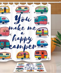 Happy Camper Shower Curtain for Summer Beach Bathroom