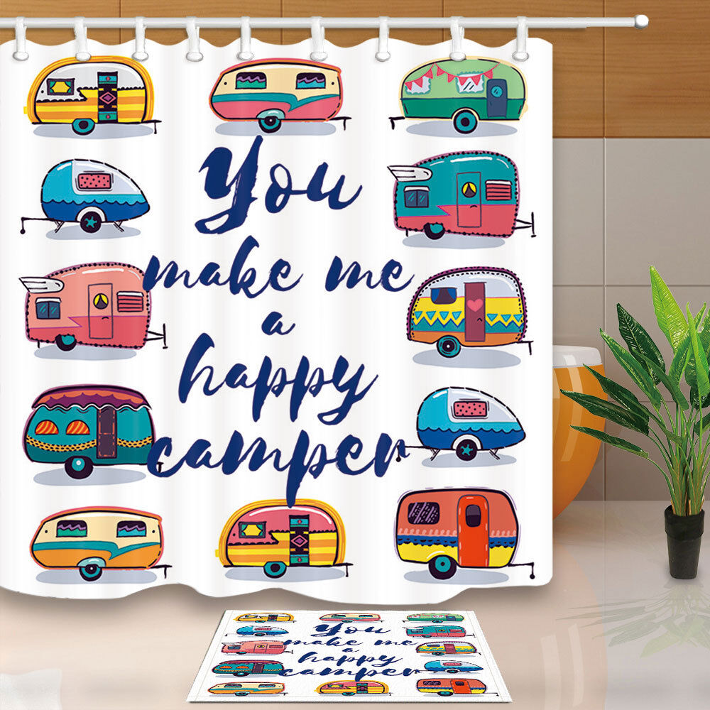 Happy Camper Shower Curtain for Summer Beach Bathroom