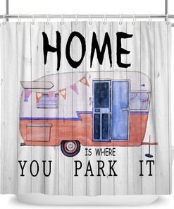 Happy Camper Travel Trailer Camping Waterproof Fabric Shower Curtain for Bathroom Decor