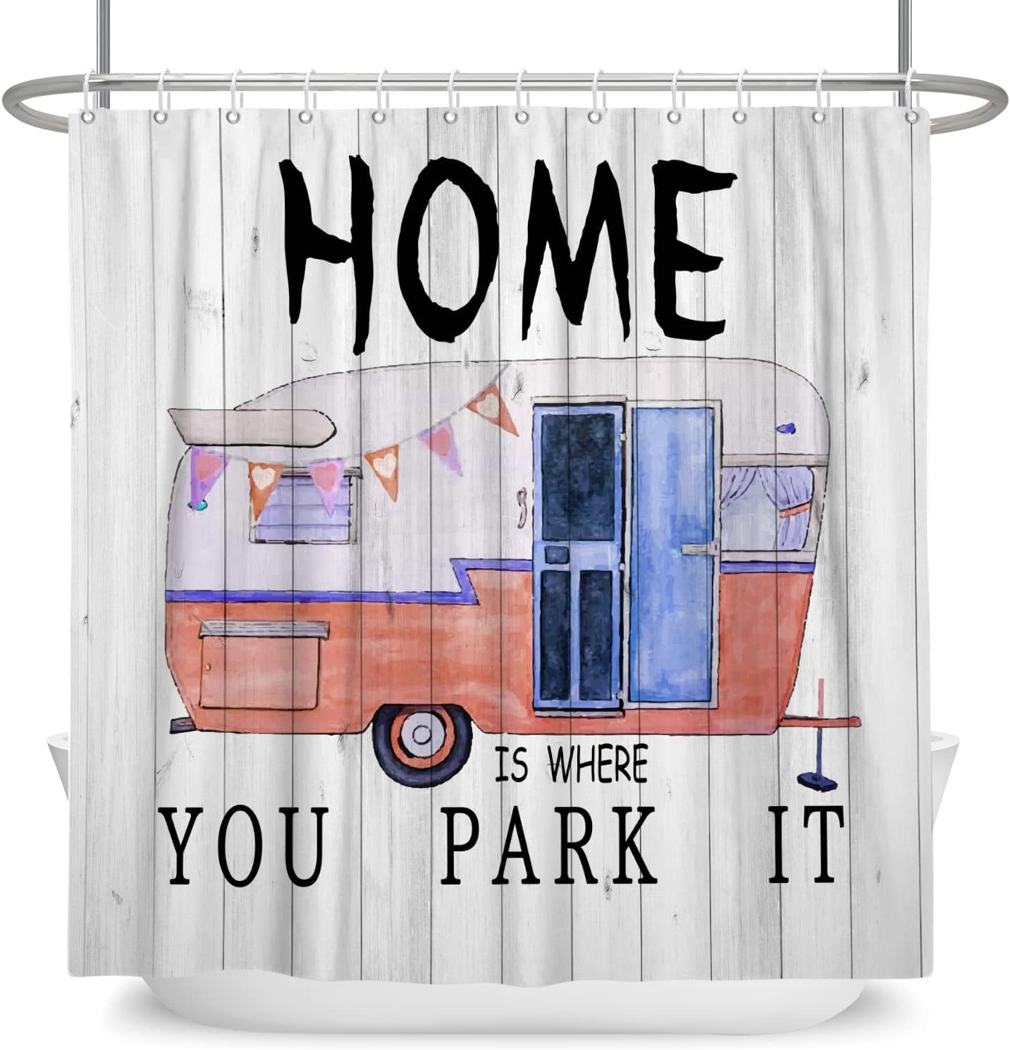 Happy Camper Travel Trailer Camping Waterproof Fabric Shower Curtain for Bathroom Decor