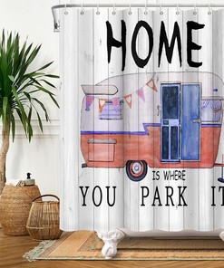 Happy Camper Travel Trailer Camping Waterproof Fabric Shower Curtain for Bathroom Decor