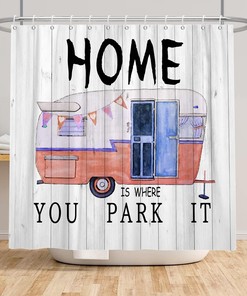 Happy Camper Travel Trailer Camping Waterproof Fabric Shower Curtain for Bathroom Decor