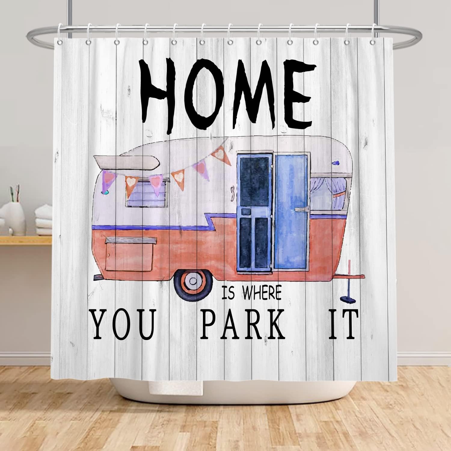 Happy Camper Travel Trailer Camping Waterproof Fabric Shower Curtain for Bathroom Decor