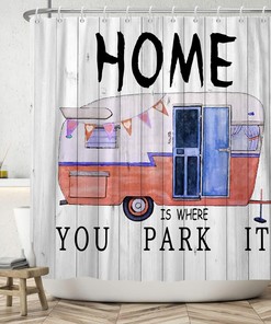 Happy Camper Travel Trailer Camping Waterproof Fabric Shower Curtain for Bathroom Decor