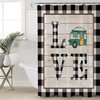 Happy Camping Camper Bus Black Grid Shower Curtain, Fun Bathroom Decor