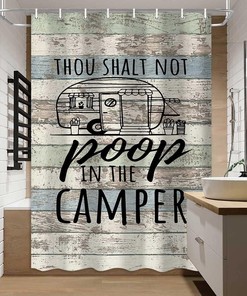 Happy Camping Shower Curtain - A Fun And Positive Bathroom Idea For Travel Trailers