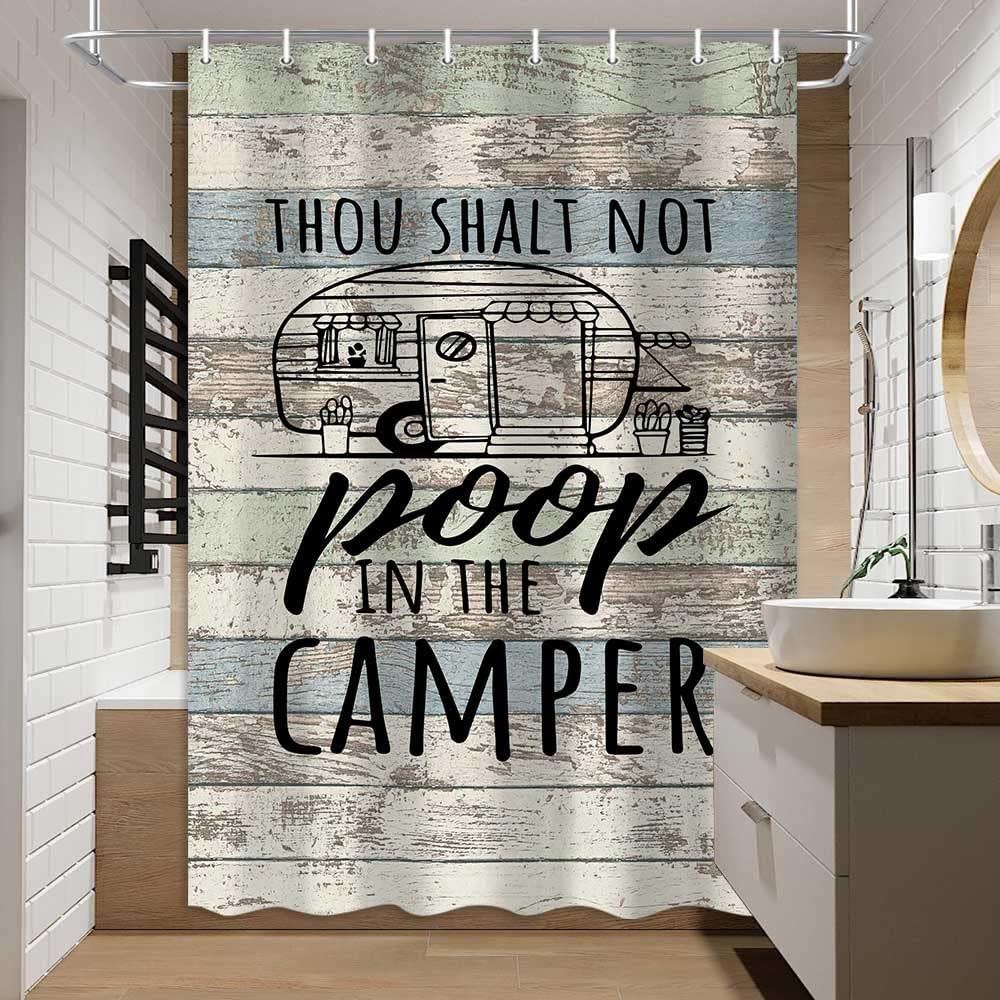 Happy Camping Shower Curtain - A Fun And Positive Bathroom Idea For Travel Trailers