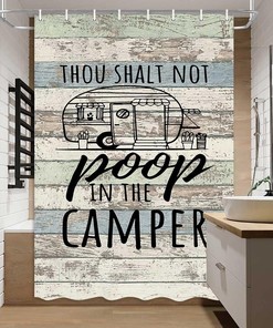 Happy Camping Shower Curtain - A Fun And Positive Bathroom Idea For Travel Trailers