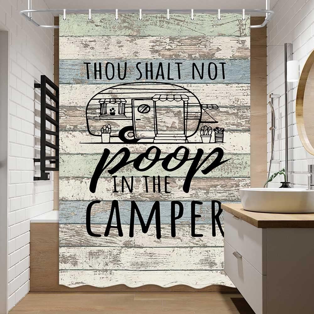Happy Camping Shower Curtain - A Fun And Positive Bathroom Idea For Travel Trailers